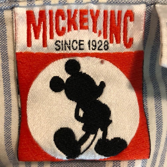 Vintage WALT DISNEY sz Medium Buttonfront Stripe Embroidered Mickey Mouse Cotton - Picture 9 of 16